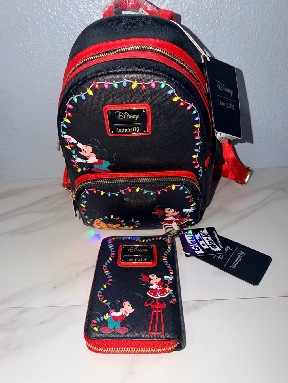 Loungefly Disney Mickey's Light Up Decorations Mini Backpack & wallet